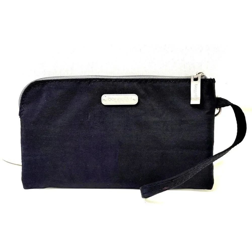 4.25"x7.5" baggallini BLACK CANVAS ZIP ID CARD BILL HOLDER RFID WALLET WRISTLET
